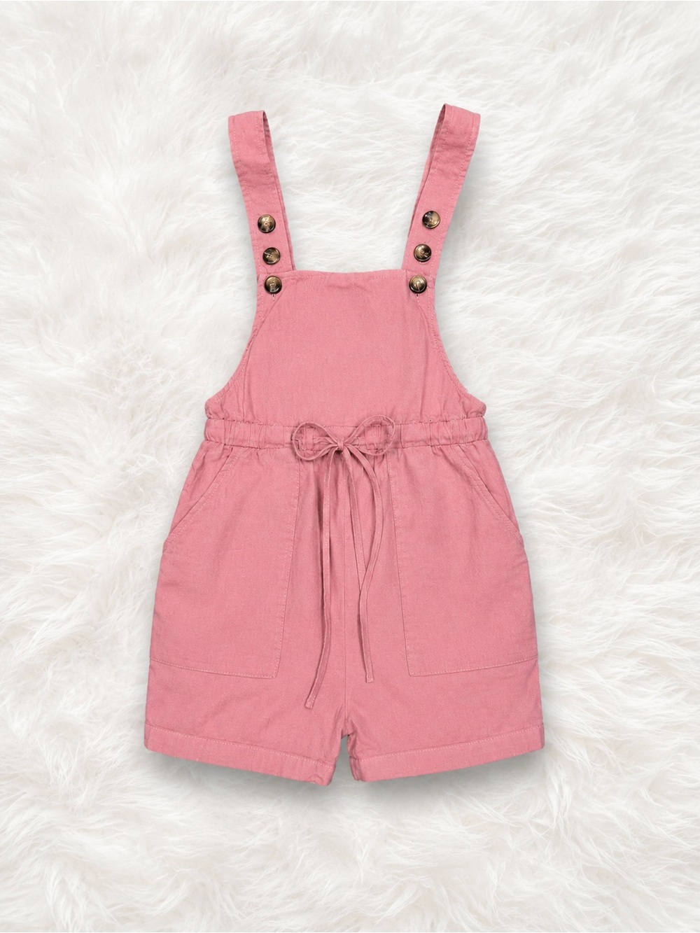 SHEIN Maternity Pink Overall Romper Size Small Button Strap Tie Waist Summer